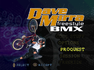 Dave Mirra Freestyle BMX title screen for Playstation